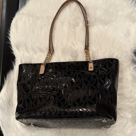 Michael Kors Shiny Black Tote with Gold Accents - Picture 1 of 5